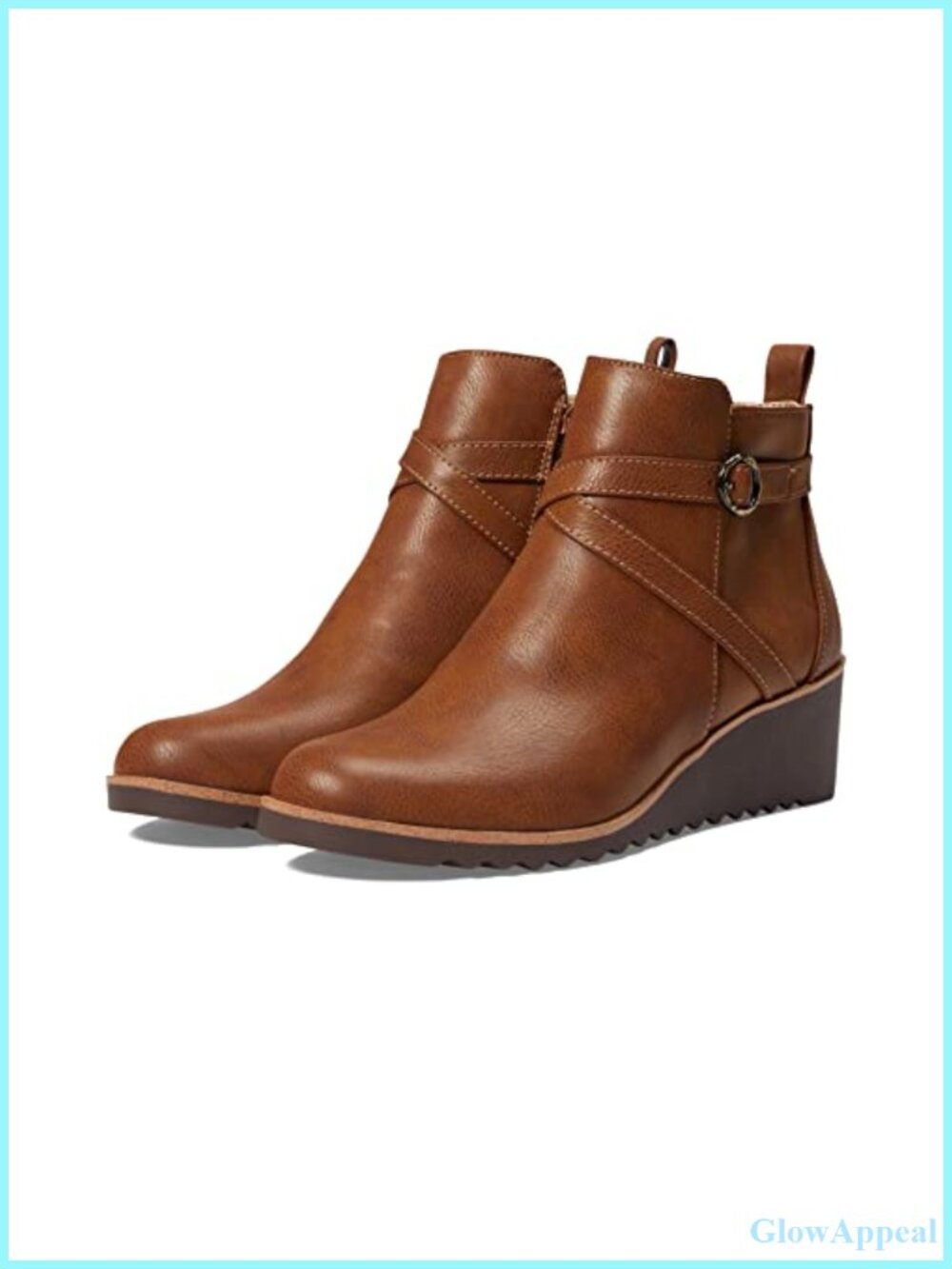 Faux Leather Ankle Bootie with Metallic Buckle & Wedge Heel